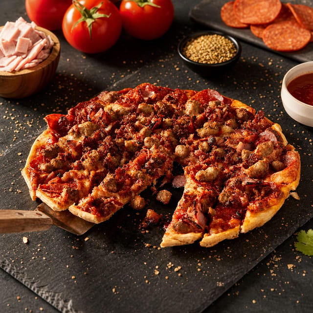 13" Meat Lovers Pizza.