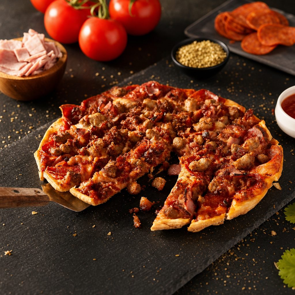 13" Meat Lovers Pizza.