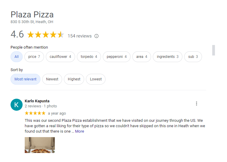 plaza pizza heath reviews